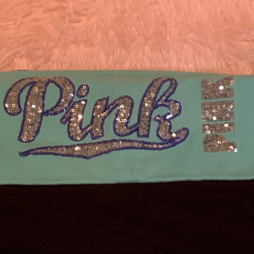 Victoria’s Secret Pink Bling Sequin Black Aqua Turquoise Yoga Leggings Tights - Picture 4 of 15